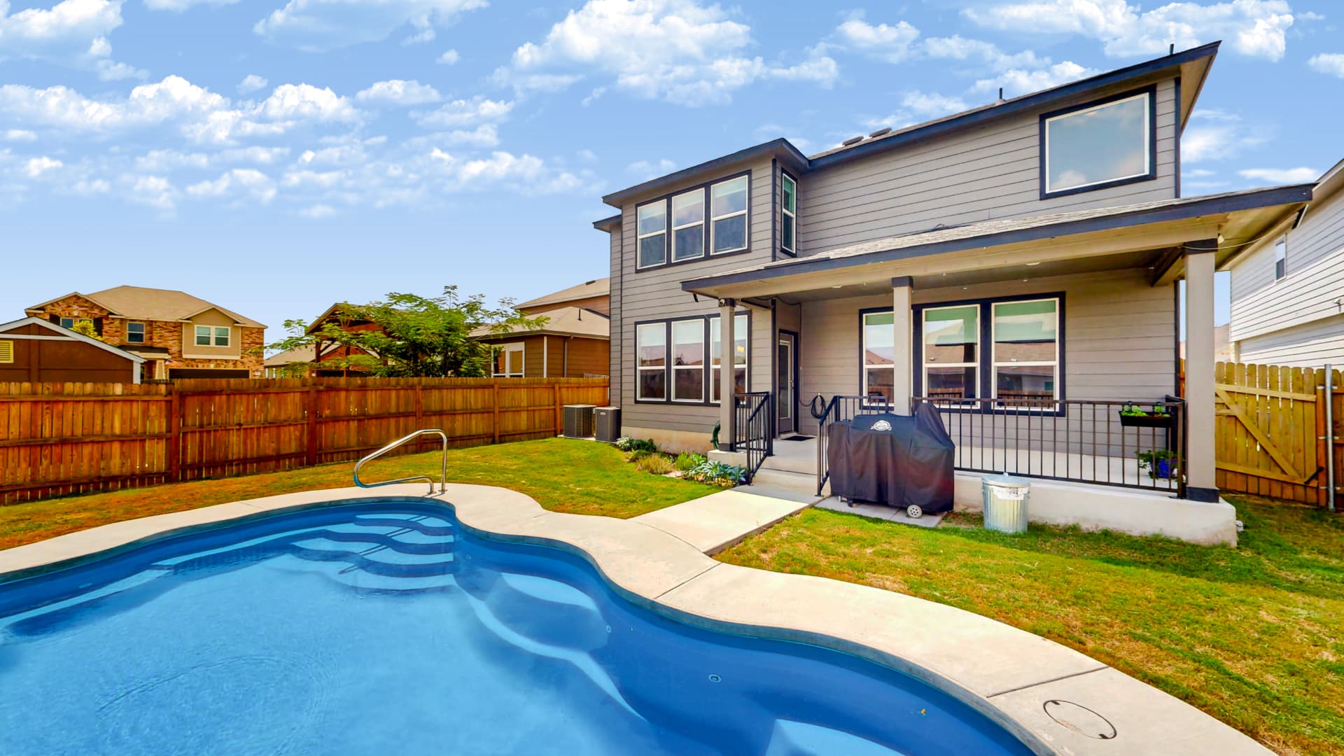 Backyard and saltwater pool at 2704 Nueva Cordova, Seguin TX